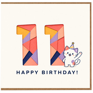11th Birthday Card, Cute Cat Happy Birthday Card