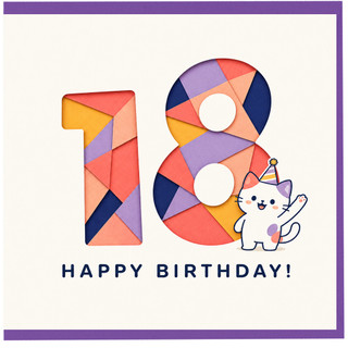 18th Birthday Card, Cute Cat Happy Birthday Card