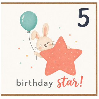5th Birthday Card, Birthday Star Bunny Card