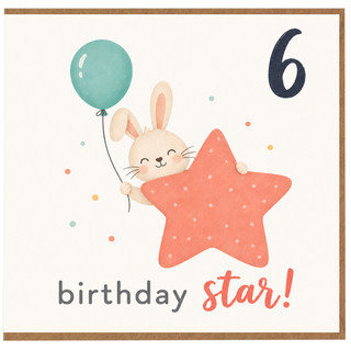 6th Birthday Card Birthday Star Bunny Balloon Card
