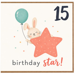 15th Birthday Card for Girl, Birthday Star Bunny Balloon Design