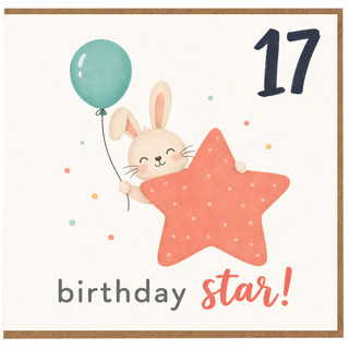 17th Birthday Card Cute Bunny Birthday Star Card