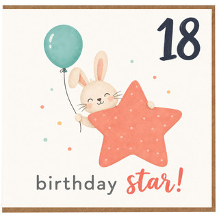 18th Birthday Card Cute Bunny Birthday Star Design