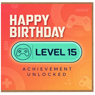 15th Birthday Card for Gamer, Happy Birthday Level 15 Achievement Unlocked Card