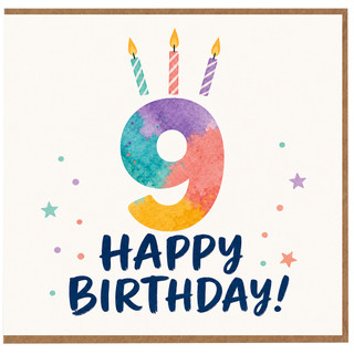 9th Birthday Card, Colourful Candle Design Happy Birthday Card