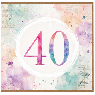 40th Birthday Card, Pastel Watercolour Number 40 Birthday Card