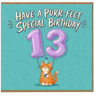 13th Birthday Card, Cat Birthday Card for Teen
