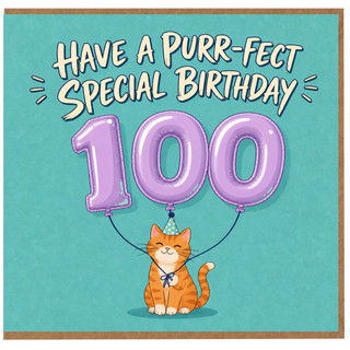 100th Birthday Card, Purr - fect Special Birthday Cat Card