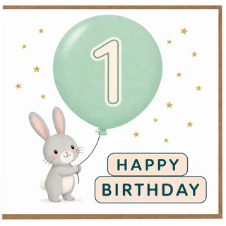 1st Birthday Card, Cute Rabbit Happy Birthday Card