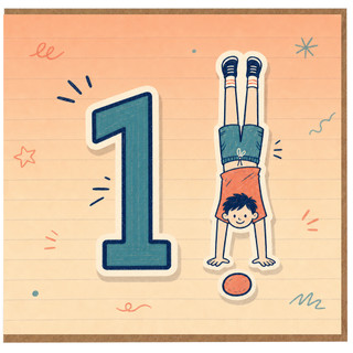 1st Birthday Card, Cute Number One Handstand Child Design