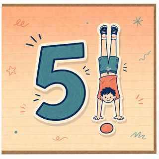 5th Birthday Card, Fun Handstand Child Number 5 Card