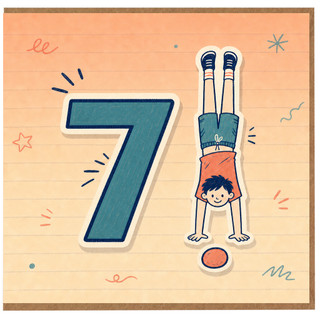 7th Birthday Card for Boy, Cute Handstand Cartoon Number 7 Card