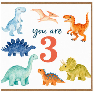 3rd Birthday Card, Cute Dinosaur You Are 3 Card