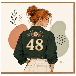 48th Birthday Card for Her, Floral Illustrated Woman Design
