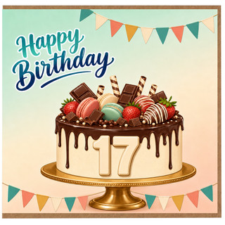 17th Birthday Card, Happy Birthday Cake Card
