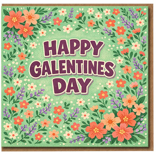 Happy Galentines Day Card - Floral Friendship Card for Best Friend, Cute Valentine's Alternative, Square Greeting with Flowers