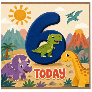 6th Birthday Card, Dinosaur Birthday Card