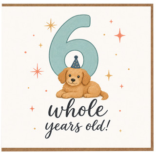 6th Birthday Card Cute Puppy Party Hat Whole Years Old