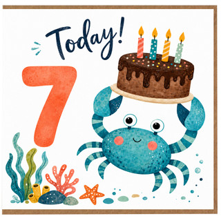7th Birthday Card, Under the Sea Crab Birthday Card