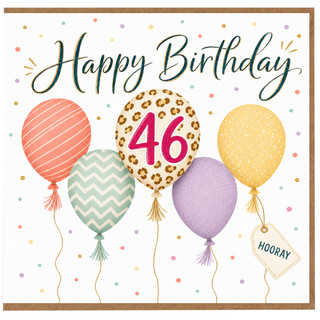 46th Birthday Card, Happy Birthday Balloons Card, Hooray Celebration Card