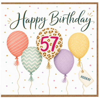 57th Birthday Card, Happy Birthday Balloon Design
