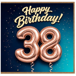 38th Birthday Card, Happy Birthday 38 Rose Gold Balloon Design