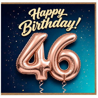 46th Birthday Card, Happy Birthday 46 Card with Rose Gold Number Balloons