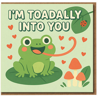 I'm Toadally Into You Frog Pun Card - Cute Funny Love & Anniversary Card with Hearts, Ladybird and Mushrooms - Romantic Valentine's Day for Boyfriend, Girlfriend, Husband or Wife