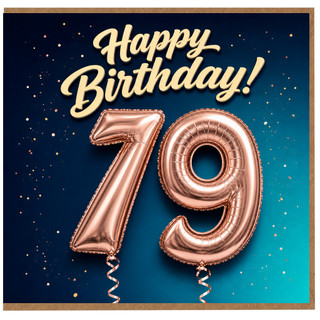 79th Birthday Card, Happy Birthday Rose Gold Balloon Design