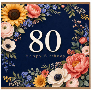 80th Birthday Card, Floral Happy Birthday Card