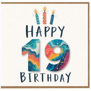 19th Birthday Card, Happy 19 Birthday Card, Colourful Candles Design