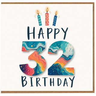 32nd Birthday Card, Happy 32 Birthday Card with Candles