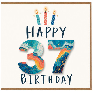 37th Birthday Card, Happy 37 Birthday Card with Candles