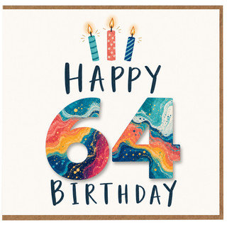 64th Birthday Card, Happy Birthday 64, Colourful Birthday Card