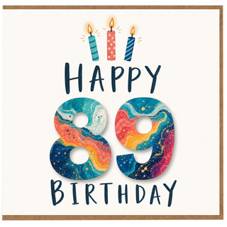 89th Birthday Card, Happy 89 Birthday Card with Colourful Candles