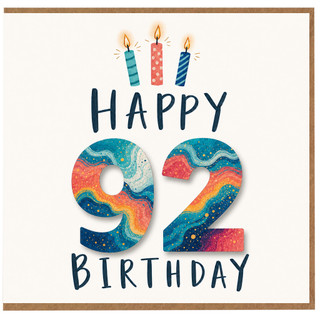 92nd Birthday Card, Happy 92 Birthday Candle Design