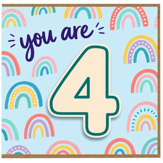 4th Birthday Card, You Are 4 Rainbow Design
