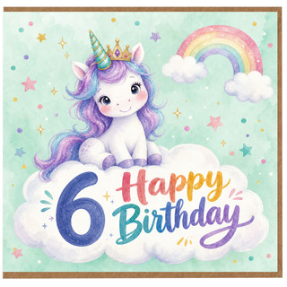 6th Birthday Card, Unicorn Happy Birthday Card