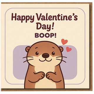 Cute Otter Valentine's Day Card - Boop Pun, Adorable Animal Love Card for Him or Her, Romantic Greeting for Partner, Boyfriend or Girlfriend