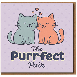 Cute Cat Couple 'The Purrfect Pair' Love/Anniversary Card - Romantic Pun Card for Partner, Boyfriend, Girlfriend, Husband or Wife