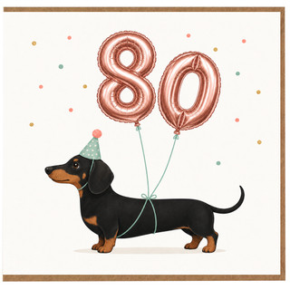 80th Birthday Card for Dog Lover, Cute Dachshund Party Design