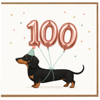 100th Birthday Card, Cute Dachshund Dog Party Card