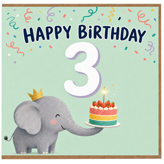 3rd Birthday Card, Cute Elephant Happy Birthday Card