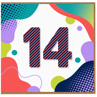 14th Birthday Card, Colourful Abstract Number 14 Card