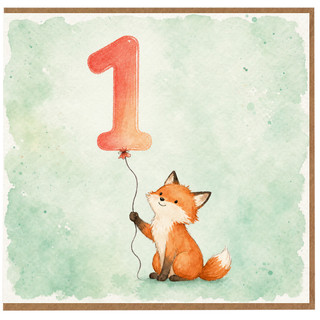 1st Birthday Card, Cute Fox Balloon Card