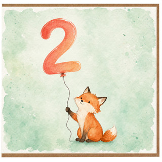 2nd Birthday Card, Cute Fox Balloon Watercolour Card