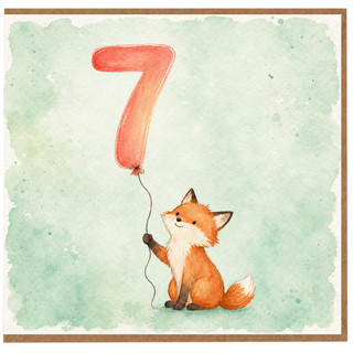 7th Birthday Card, Cute Fox Balloon Card