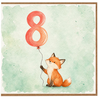 8th Birthday Card for Child, Cute Fox Balloon Design