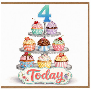 4th Birthday Card, Cute Cupcake Today Birthday Card
