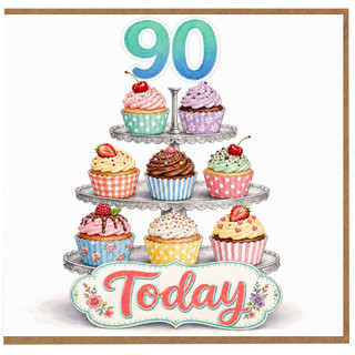 90th Birthday Card, 90 Today Cupcake Card